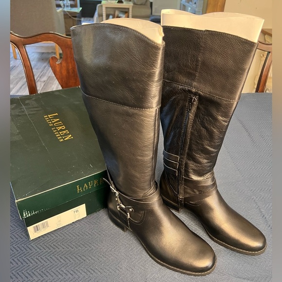 Ralph Lauren Sonya Black Vachetta Riding Boots women’s SZ: 7b brand new in box! - Picture 1 of 5